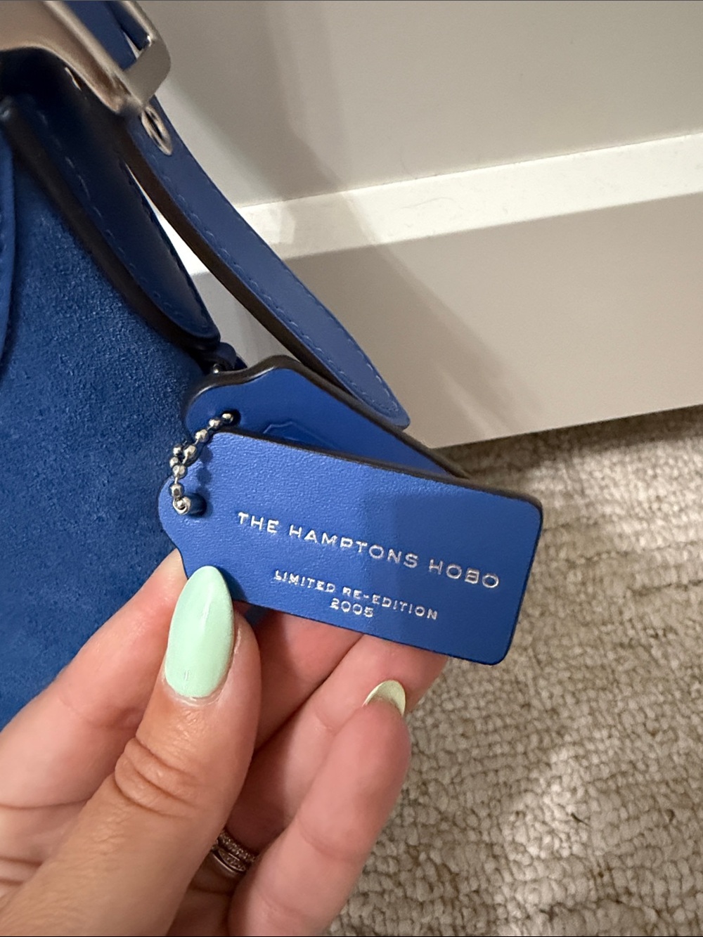 Coach the Hamptons Hobo- Blue Suede Shoulder Bag with Silver Hardware - Picture 2 of 5